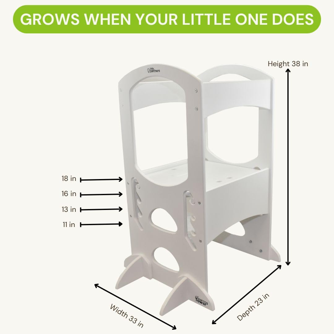 Little Partners Kids Learning Tower Toddler Tower, Adjustable Height Kitchen Step Stool, Encourages Learning, Independence, and Engagement, Safety Climbing Tower for Kitchen Counter (Soft White) Little Partners