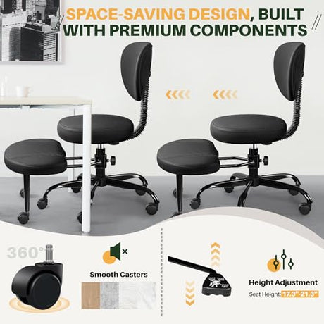 Primy Criss Cross Office Chair - ADHD Cross Legged Chair with Wheels - Adjustable Height Ergonomic Kneeling Desk Chairs for Meditation Yoga Home Office with Backrest, 360°Rotating Footrest - Black Primy