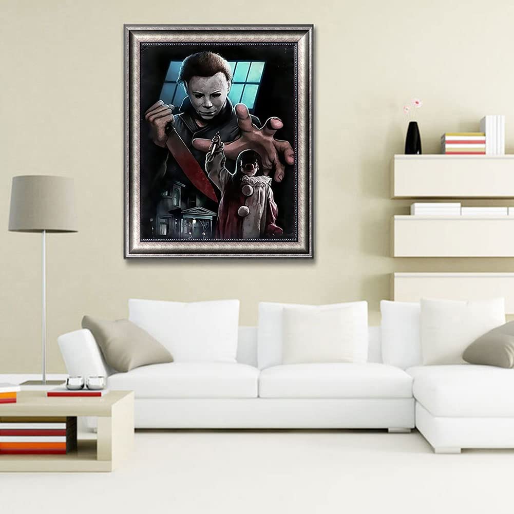 DIY 5D Diamond Art Painting by Number Kits for Adults Horror Movie Halloween 16x20 Painting Cross Stitch Full Drill Crystal Rhinestone Embroidery Pictures Arts Craft for Home Wall Decor DIYPAINTING