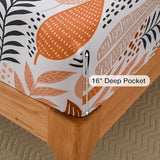 Yibeizi Boho Leaves Printed Sheet Set Queen, Botanical Pattern Bed Sheets Microfiber Bedding Sheets & Pillowcases Soft 15" Extra Deep Pocket Fitted Bedsheet 4 Piece Yibeizi