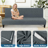MAXIJIN Waterproof Futon Cover Full Size Washable Armless Sofa Bed Couch Cover Stretch Jacquard Futon Slipcovers Furniture Protector with Non-Slip Elastic Bottom (67"-82", Dark Gray) MAXIJIN