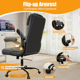 Executive Office Chair with Flip-up Armrests,Ergonomic Computer Desk Chairs,Mid-Tall Back Leather Office Chair 400 Lbs,Lumbar Support Swivel PC Chair with Rocking Function Box DesignLab
