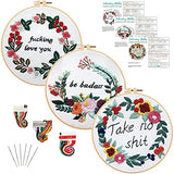 Louise Maelys Embroidery Starter Kit with 3 Hoops for Adults Funny Floral Wreath Pattern for Beginners Needlepoint Kits