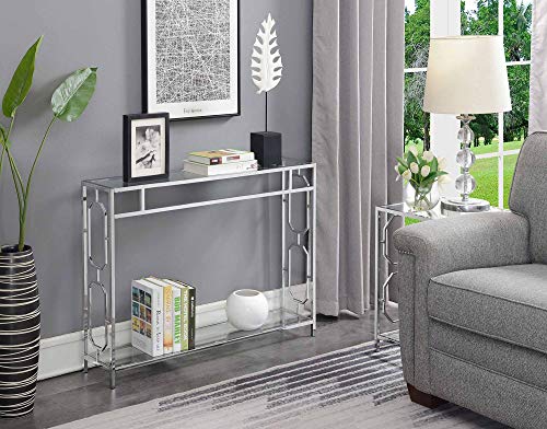 Convenience Concepts Omega Chrome Console Table 42" - Contemporary Modern Sofa Table with Storage Shelf, Narrow Entryway Hall Table for Living Room, Bedroom, Bathroom, Glass/Chrome Convenience Concepts