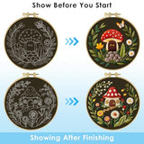 ERKOON Embroidery Kit for Beginners, 2 Set Flower Cross Stitch Set Include Embroidery Cloth Hoops Threads for Craft Lover Hand Stitch with Embroidery Skill Techniques (Mushroom)