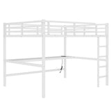 Queen Loft Bed with Desk and Charging Station(USB Port & Outlets), Queen Size Loft Bed with RGB LED Light, Heavy Duty Metal Loft Beds for Adults, Teens, Noise Free Design, Space Saving(White) Bellemave