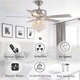 Moooni 52 Inch Modern Crystal Ceiling Fan with Lights and Remote, Elegant Chandelier Fan Light KIt Fandelier with 5 Wooden Blades for Bedroom Living Room Silver Moooni