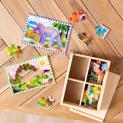 Melissa & Doug Dinosaurs 4-in-1 Wooden Jigsaw Puzzles in a Storage Box (48 pcs) - FSC Certified Melissa & Doug