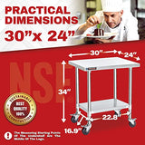 DuraSteel Food Prep Stainless Steel Table -30 x 24 Inch Metal Table Cart - Commercial Workbench with Caster Wheel - NSF Certified - For Restaurant, Warehouse, Home, Kitchen, Garage, Silver DuraSteel