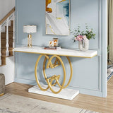 LITTLE TREE 55-Inch Gold Console Table for Entryway, Modern Faux Marble Foyer Table with Geometric Metal Legs, Narrow Long Sofa Table for Living Room LITTLE TREE