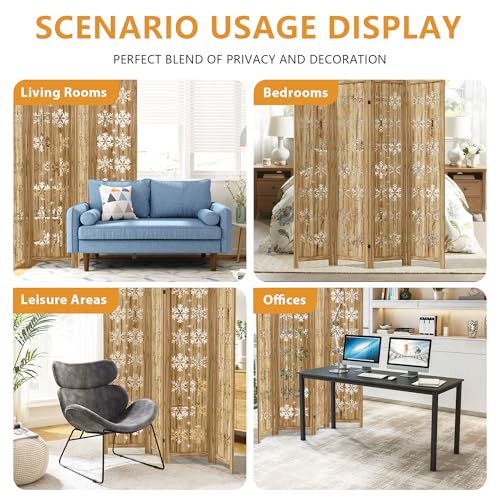 Casaphoria 6 Panels Room Divider, Folding Screen Room Divider with Snowflake Pattern for Home Office, Restaurant and Bedroom, Paulownia Wood, 95" W x 67" H (Natural) Casaphoria