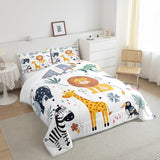 Feelyou Kids Zoo Animal Comforter Set Toddler Size Cute Wild Animals Bedding Set Cartoon Safari Wild Print Comforter for Boys Girls Children Teens Bedroom Decor Exotic Natural Theme Duvet Set Feelyou
