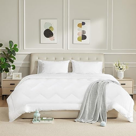 HOMTEC Duvet Insert Cotton Comforter Full Size White Down Alternative Duvet Insert 100% Cotton Shell Quilted Fluffy Comforter Lightweight All Season 4 Corner Tabs Durable Breathable Noiseless HOMTEC