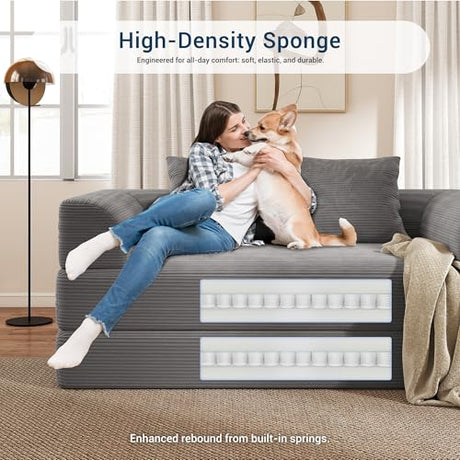 Cloud Boneless Convertible Floor Sofa Bed, 70" 4-in-1 Foldable Compressed Loveseat Lounge Sleeper 2 Seater Couches, High-Density Sponge & Corduroy Fabric Futon Daybed for Living Room Bedroom(Gray) Living&Giving