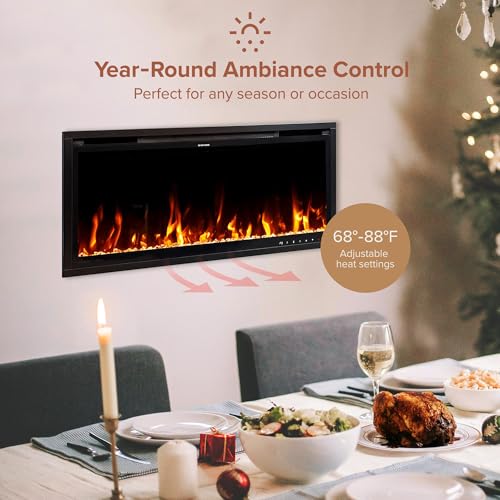 Modern Ember Aerus Slim 36 Inch Smart Linear Electric Fireplace | Recessed in-Wall or Wall-Mount | LED Multiple Flame Colors | Alexa/WiFi Enabled | 4.25” Profile | Remote Included Modern Ember