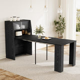 86.6" Extendable Dining Table Seats 4-6, Foldable Kitchen Table with Storage Cabinet for Small Spaces, Multifunctional Console Table with Built-in Shelf, Modern Black Finish (Black Table Only) HIPIHOM