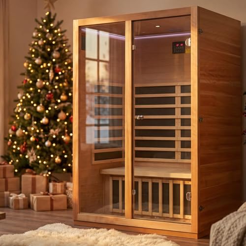 2 Person Infrared Sauna for Home, Low EMF Heater Panels & Chromotherapy Lighting, 1760W/120V, Perfect for Personal Home Sauna for Relaxation and Spa Wellness, 51.18" x 35.43" x 74.8" INFRADELUX