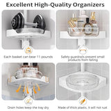 shuang qing 360° Rotating Corner Shower Caddy Tension Pole Organizer - 4-Tier Adjustable Rustproof Metal Pole, Plastic Shelves with Safety Guardrail, Bathroom Storage for Shower & Bathtub(White) shuang qing