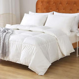 Oaken-Cat Feathers Down Comforter Twin - 100% Organic Cotton Quilted Medium Warm All Seasons Duvet Insert or Stand-Alone Comforter (68x90, Ivory White) Oaken-Cat