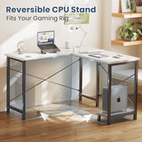 DUMOS L Shaped Desk, Computer Gaming Desks Corner Office Table with CPU Shelf for Home Study Writing Work Station 50 Inch, White DUMOS