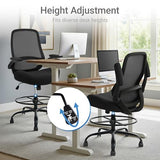 HYLONE Drafting Chair Tall Office Chair with Flip-Up and Adjustable Armrests Ergonomic Computer Chair with Adjustable Footrest Ring Mesh Standing Desk Chair (Black) HYLONE