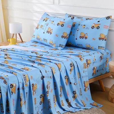 CIMVI Kids Twin Sheets Set for Boys Construction Car Excavator Bed Sheet 15-Inch Deep Pocket Fitted Sheet Soft Microfiber 3 Pieces Bedding with Pillowcase Fade Resistant Children Room Decor