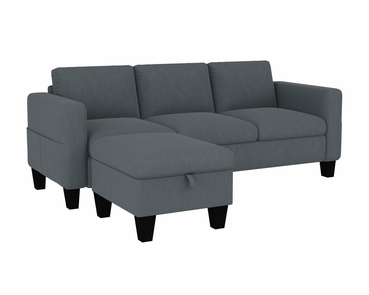 Woyomeub Sectional Sofa Couches for Living Room 78" L Shaped Sofas with Storage Ottoman 3 Seater Couch Velvet Fabric, Dark Grey Woyomeub