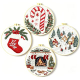 Zhenqing 11 Count Stamped Cross Stitch Kits for Adults Beginners, Hand Embroidery Christmas Ornaments kit with Instructions Embroidery Hoops,Christmas Stocking-Four-Piece Set(68446)