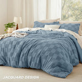 Bedsure King Size Comforter Set Mineral Blue, Boho Tufted Bed Set, Checkered Farmhouse Shabby Chic Bedding, 3 Pieces, 1 Plaid Geometric Comforter and 2 Pillow Shams Bedsure
