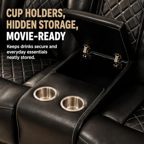 Power Reclining Sectional Sofa for Living Room, 3 Pieces Leather Recliner Sofa Set with USB Ports, LED Light, Wireless Charger & Storage Console, Living Room Furniture Sets with Home Theater Seating