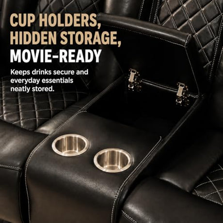 Power Reclining Sectional Sofa for Living Room, 3 Pieces Leather Recliner Sofa Set with USB Ports, LED Light, Wireless Charger & Storage Console, Living Room Furniture Sets with Home Theater Seating Puduvir