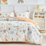 Joyreap 3pcs Cotton Queen Size Comforter Set for Kids Boys Girls, Zoo Theme Animals White n Brown Design, Soft n Cozy 3 Pieces Bedding Comforter Set for All Season- 88x88 inches Joyreap