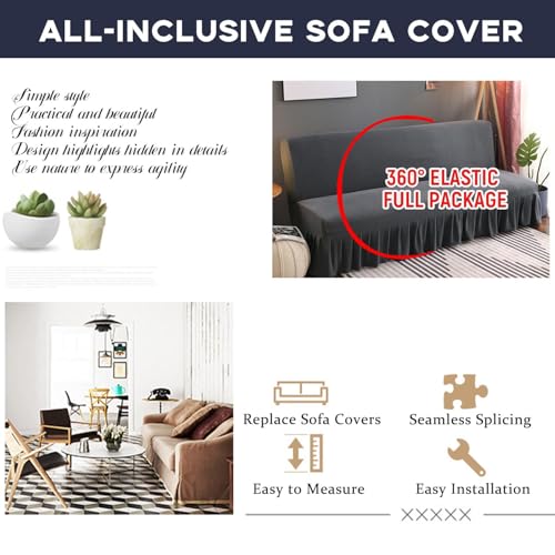 SUIOKPO High Stretch Futon Slipcover Armless Futon Bed Cover with Ruffle Skirt Furniture Protector with Elastic Bottom for Kids, Pet, Solid Color Futon Sofa Covers for Kids, Pets,Pink,S SUIOKPO