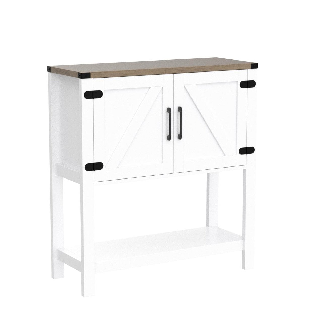 Mufico Farmhouse Console Table with Storage Cabinets – Versatile Entryway and Coffee Bar Table in White Mufico