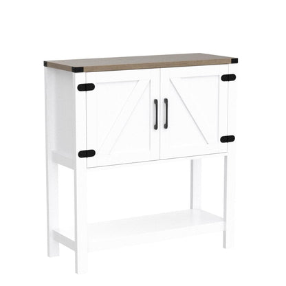 Mufico Farmhouse Console Table with Storage Cabinets – Versatile Entryway and Coffee Bar Table in White - WoodArtSupply