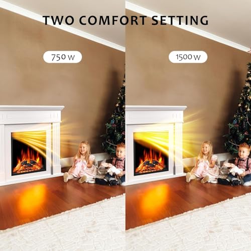 43. 39" Fireplace TV Stand with Mantel - Electric Fireplace Heater, Wooden Entertainment Center, Adjustable LED Flame, Freestanding (750W/1500W),Pearl White ZAFRO