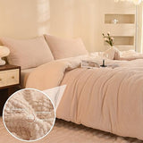 LLanCL 3D Jacquard Design Comforter Set, Ultra-Soft Warm Queen Size Sherpa Fur Plush 3-Pieces Sets Luxury Cozy Bedding with 2 Pillowcases (90"x90", Cream White) LLanCL