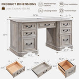 T4TREAM 59" Farmhouse Executive Desk with Drawers,Wood Home Office Computer Desk, Featuring Keyboard Tray,Charging Station,File Drawer, Storage Cabinet,for Work and Study (Light Rustic Oak) T4TREAM