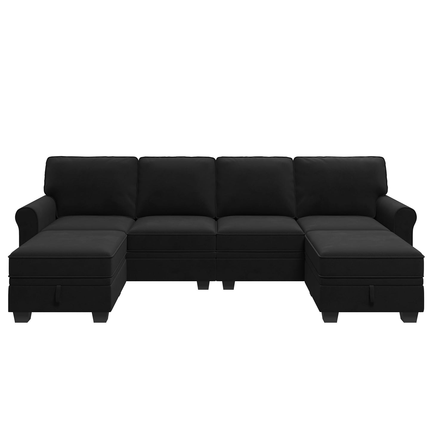 HONBAY Sectional Sofa with Storage Seat Velvet U Shaped Sectional Couch with Reversible Chaise Convertible Sectional Couches for Living Room,Black Velvet