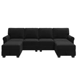 HONBAY Sectional Sofa with Storage Seat Velvet U Shaped Couch with Reversible Chaise Convertible Sectional Couches for Living Room,Black Velvet HONBAY