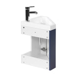walsport 16" Corner Bathroom Vanity Floating Single Sink Combo for Small Space Wall Mounted Cabinet Set Design Resin Basin Sink Top Chrome Faucet and Drain,Blue walsport