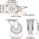 8 Pack 5 Inch Combo Caster Swivel Plate 4 w/Brake & 4 Plate Heavy Duty on Red PU Wheels with Heavy Duty Screws FactorDuty
