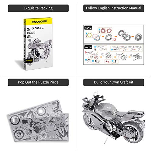 Piececool 3D Metal Puzzles for Adults, DIY 3D Motorcycle Model Kits,3D Puzzles for Teen Men Craft Kits, Great Birthday Gifts, 72 Pcs