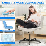 Rfiver Ergonomic Armless Criss Cross Chair with Height Adjustable and Swivel, Wide & Thickened Cushion Cross Legged Vanity Chair, Comfortable PU Leather Desk Chair for Computer Task and Make Up, White Rfiver