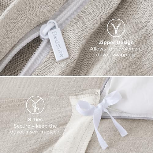 Bedsure Muslin Duvet Cover Queen Size - Cotton Blend Rayon Derived from Bamboo, Cooling Duvet Covet for Hot Sleepers - Ultra-Soft & Breathable Bedding Set for All Seasons(Oat Milk, 90"x90") Bedsure