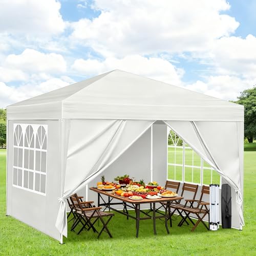 10X10FT White Pop Up Canopy Party Tent, Outdoor Commercial Instant Gazebo with 4 Removable Sidewalls for Events, Wedding, Backyard, Patio, Easy Set Up Sun Shade with Carrying Bag Usnipoya