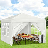 10X10FT White Pop Up Canopy Party Tent, Outdoor Commercial Instant Gazebo with 4 Removable Sidewalls for Events, Wedding, Backyard, Patio, Easy Set Up Sun Shade with Carrying Bag Usnipoya
