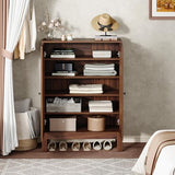 Tribesigns Shoe Cabinet with Doors, 5-Tier Shoe Storage Cabinet with Adjustable Shelves, 20 Pairs Wooden Shoe Rack Organizer, Tall Narrow Shoe Cabinet for Entryway, Hallway, Living Room, Walnut Tribesigns