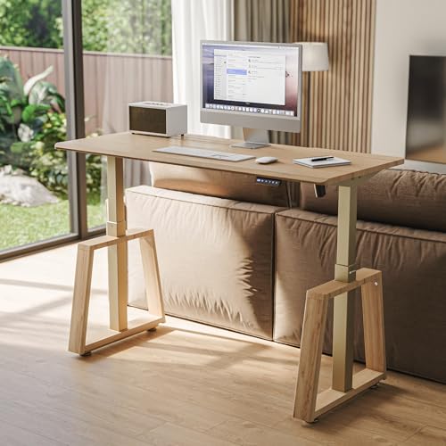 EUREKA ERGONOMIC Standing Desk, 63" Executive Height Adjustable Computer Desk with Single Motor, Touch Screen Control, Modern Trapezoidal Legs, PVC Oak Finish EUREKA ERGONOMIC