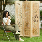 Svimi Room Divider Wood Carved Wall Divider Indoor Folding Bohemian Style Portable Partition Screen for Home Office Garden Terrace - 3 Panels (Natural) Svimi